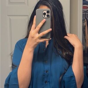 Women's Blue professional Button-Up Top